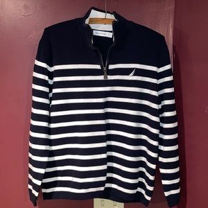 Nautica Quarter-Zip Navy Blue and White Sweater